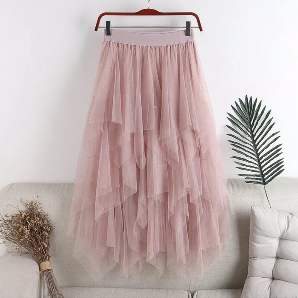 Women High Waist Ruffle Mesh Tutu Maxi Skirt Sheer Net Tulle Pleated Long Skirt